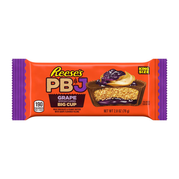 Image of REESE'S Big Cup PB&J Grape Milk Chocolate King Size Peanut Butter Cups Candy Pack, 2.8 oz (16 Count) Packaging