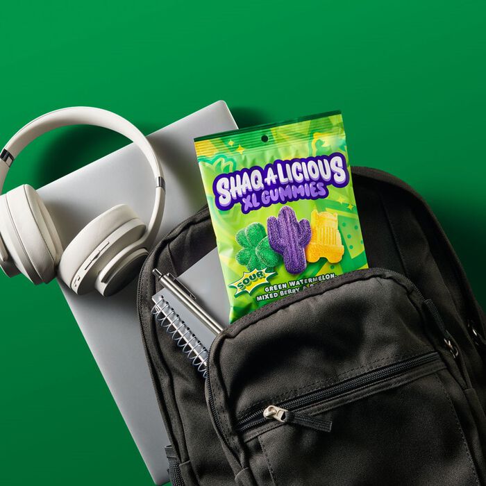 Image of SHAQ-A-LICIOUS XL GUMMIES Sour Chewy Candy Bag, 6.2 oz Packaging