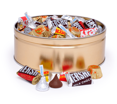 HERSHEY'S Gold Gift Tin with Milk and Dark Chocolate Assorted Mix Candy 2lb