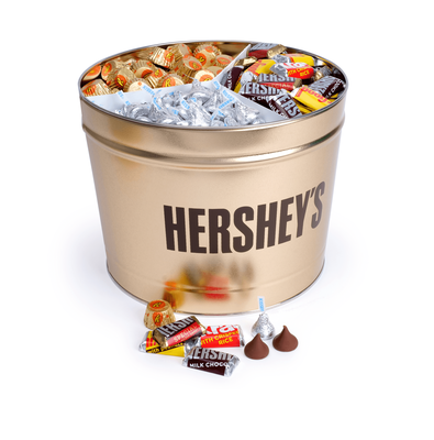 HERSHEY'S Gold Gift Tin with Milk and Dark Chocolate Assorted Mix Candy 11 lbs.