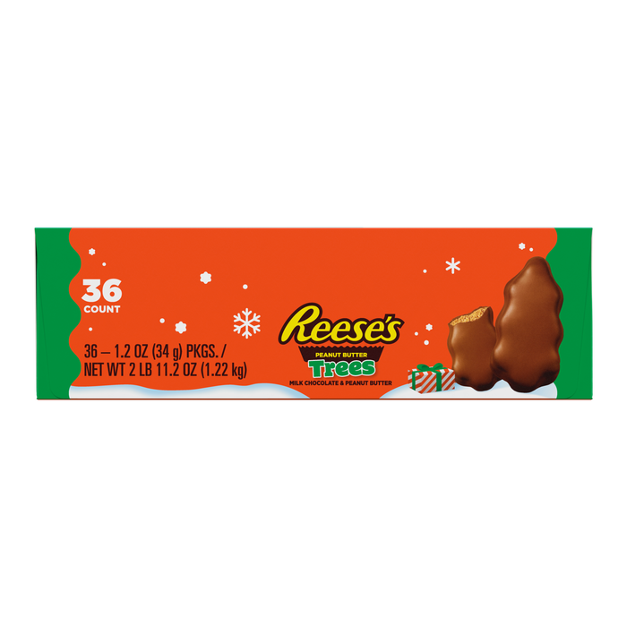 Image of REESE'S Milk Chocolate Peanut Butter Trees, Christmas Candy Packs, 1.2 oz (36 Count) Packaging