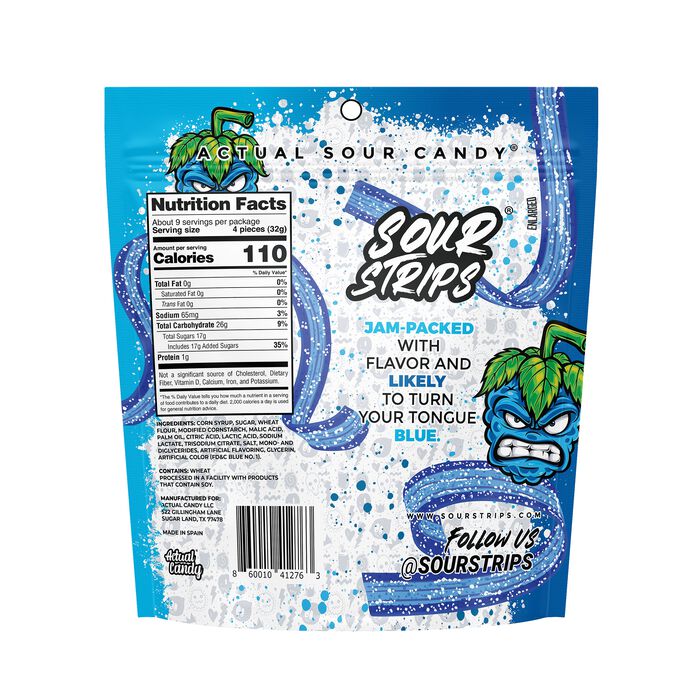 Image of Sour Strips Blue Raspberry Candy Party Bag, 10.2oz Packaging