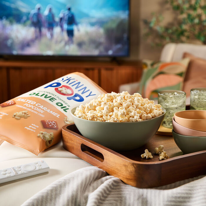 Image of SKINNYPOP Olive Oil Salted Caramel Flavored, Gluten Free Popcorn Bag, 8.7 oz Packaging
