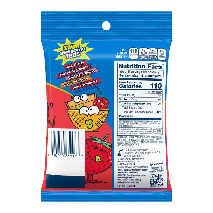 Image of JOLLY RANCHER Gummies Sour Awesome Reds Assorted Fruit Flavored Candy  Bag, 6.5 oz Packaging