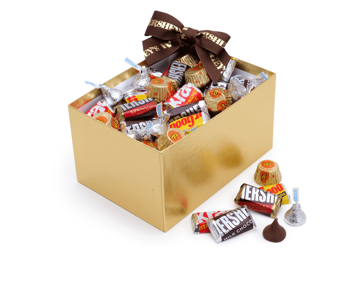 Image of HERSHEY'S Golden Gift Box with Milk and Dark Chocolate Assorted Mix Candy 32 oz. Packaging