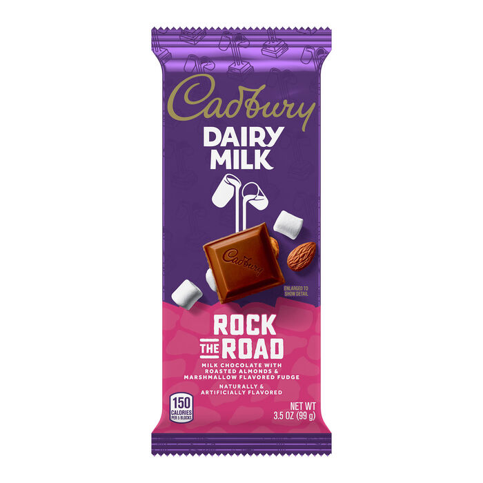 Image of CADBURY Rock The Road Milk Chocolate with Almonds & Marshmallow Fudge X-Large 3.5oz Candy Bar Packaging