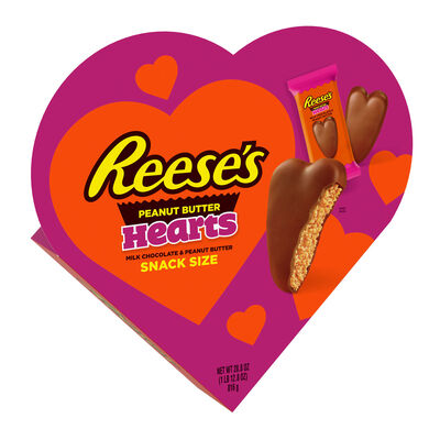 REESE'S Milk Chocolate Peanut Butter Snack Size Hearts, Valentine's Day, Candy Gift Box, 28.8 oz