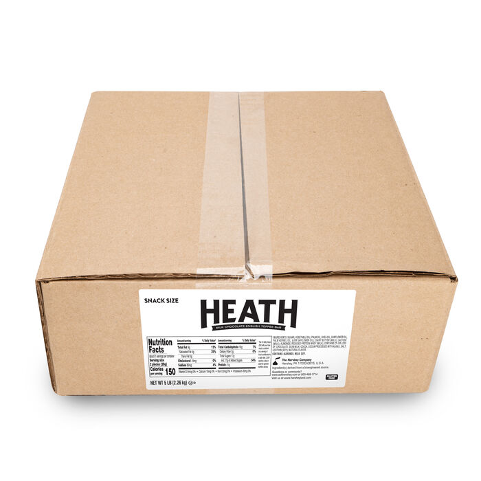 Image of HEATH Chocolate English Toffee Snack Size Bars 5 lbs. Bulk Candy Box Packaging
