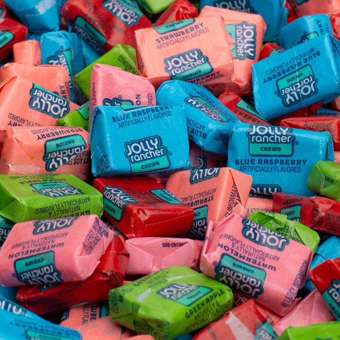 Image of JOLLY RANCHER Assorted Flavor Chews Candy 5lb Bulk Box Packaging