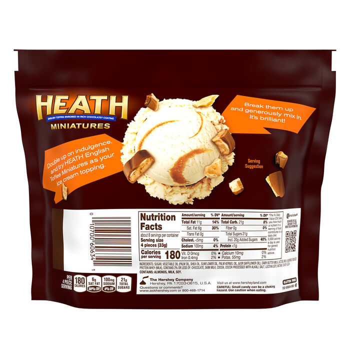 Image of HEATH Miniatures Chocolatey English Toffee Candy Share Pack, 9.1 oz Packaging