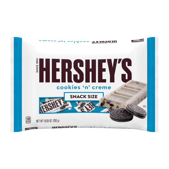 Image of HERSHEY'S Cookies 'n' Creme Snack Size, Individually Wrapped Candy Bars Bag, 10.35 oz Packaging