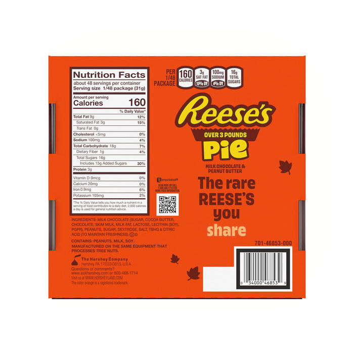 Image of REESE'S Milk Chocolate Peanut Butter Pie Box, 52 oz Packaging