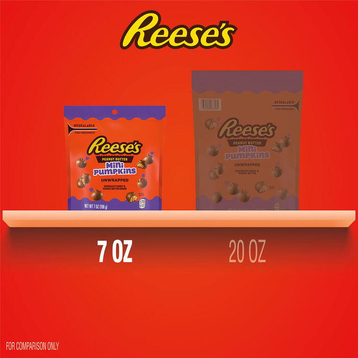 Image of REESE'S Unwrapped Chocolate Peanut Butter Creme Mini Pumpkins, Halloween Candy Bag, 7 oz Packaging