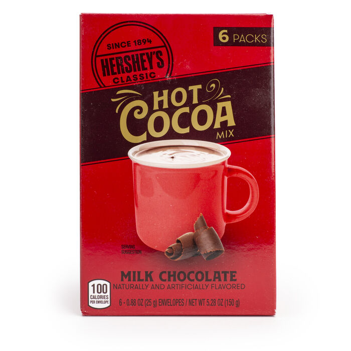 Image of HERSHEY'S Milk Chocolate Hot Cocoa Mix, 0.88oz (6 Count) Packaging