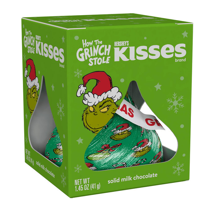 Image of Holiday KISSES GRINCH Solid Milk Chocolate Kiss,  1.45 oz. Box Packaging