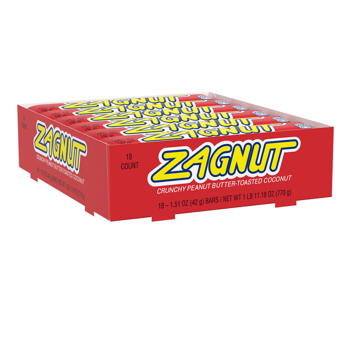 Image of ZAGNUT Peanut Butter and Coconut Candy Bars, 1.51 oz (18 Count) Packaging