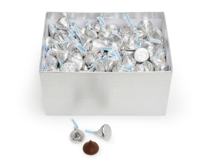 Image of KISSES Milk Chocolate Silver Gift Box 32 oz. Packaging