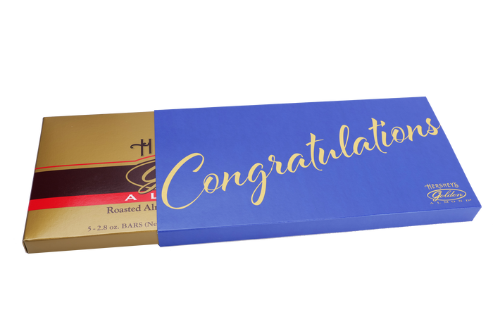 Image of HERSHEY'S GOLDEN ALMOND Bar with Congratulations Sleeve 14 oz. box Packaging