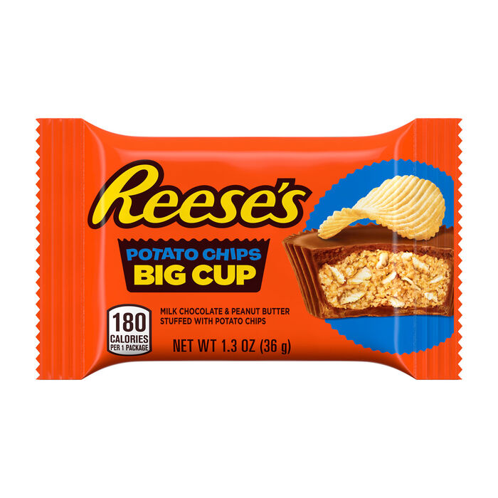 Image of REESE'S BIG CUP Milk Chocolate Peanut Butter Cups with Potato Chips Standard Size 1.3oz Candy Bar Packaging