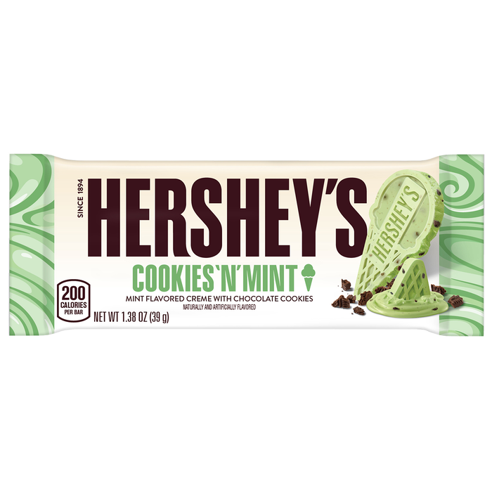 Image of HERSHEY'S Ice Cream Shoppe Cookies ‘N' Mint Flavored Candy Bar, 1.38 oz. Packaging