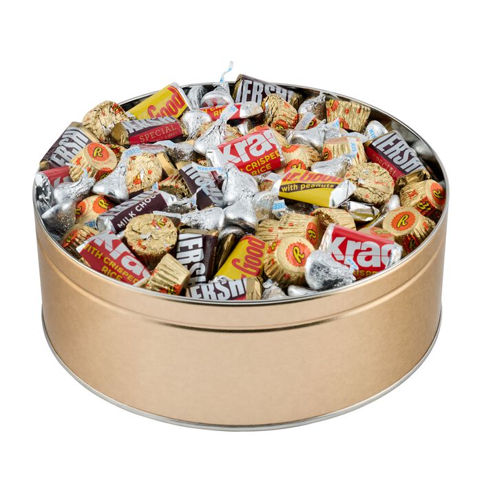 Image of HERSHEY’S Assorted Miniatures Gold Gift Tin, 5 lbs Packaging