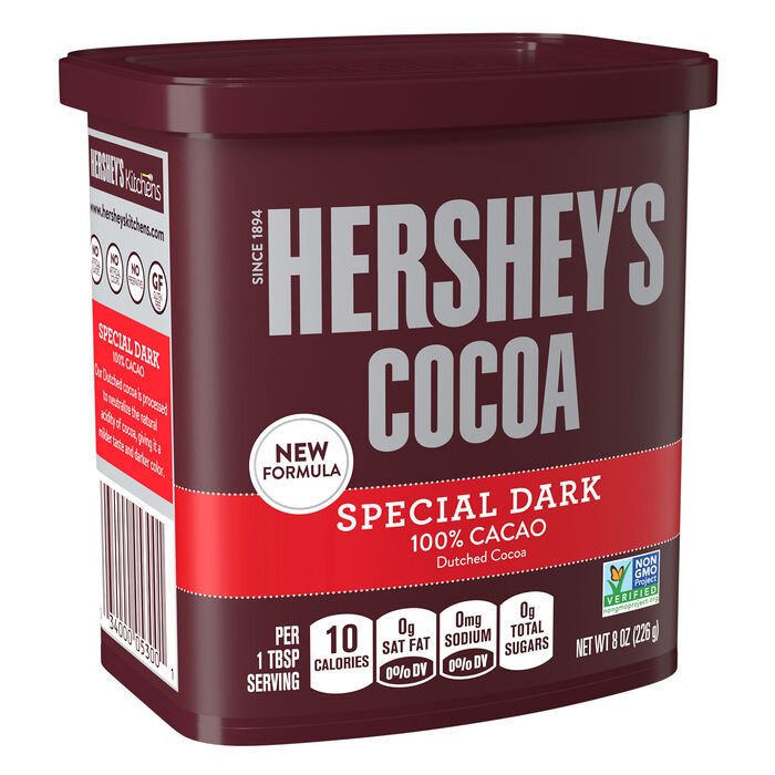 Image of HERSHEY'S Special Dark Cocoa Baking Powder 8oz Canister Packaging