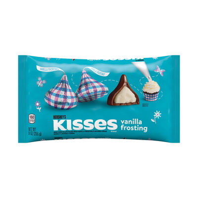 HERSHEY'S KISSES Milk Chocolate Vanilla Frosting Flavored, Easter  Candy  Bag, 9 oz