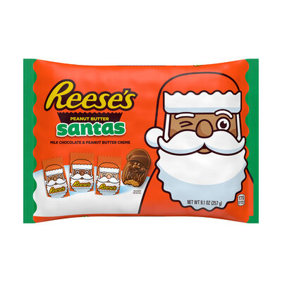 REESE'S Milk Chocolate Peanut Butter Creme Santas, Christmas Candy Bag, 9.1 oz