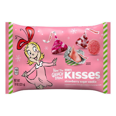 HERSHEY'S KISSES Grinch Strawberry Sugar Cookie Flavored, Christmas , Candy Bag, 7.8 oz