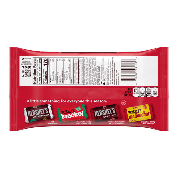 Image of HERSHEY'S Miniatures Assorted Chocolate, Christmas , Candy Bars Bag, 9.9 oz Packaging