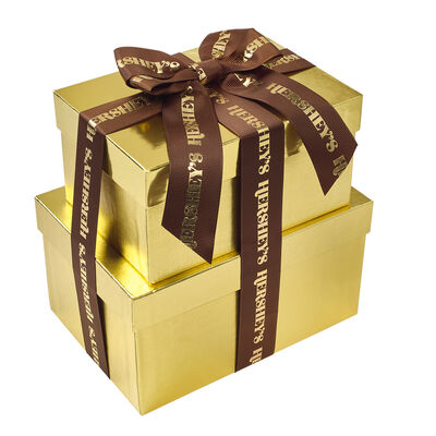 HERSHEY'S Golden 2-Box Gift Tower Milk And Dark Chocolate Assorted Mix Candy 52 Oz. | 1 tower
