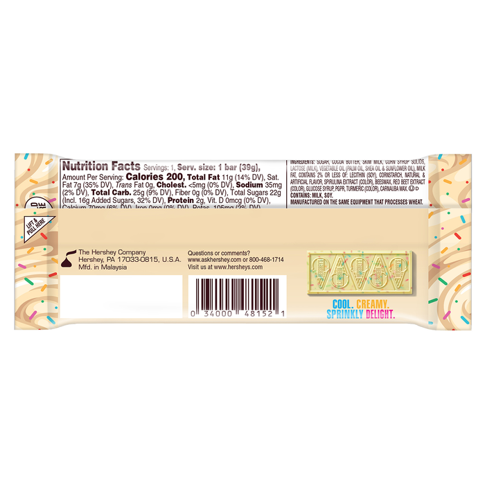 Image of HERSHEY'S Ice Cream Shoppe Birthday Cake Flavored Candy Bar, 1.38 oz. Packaging