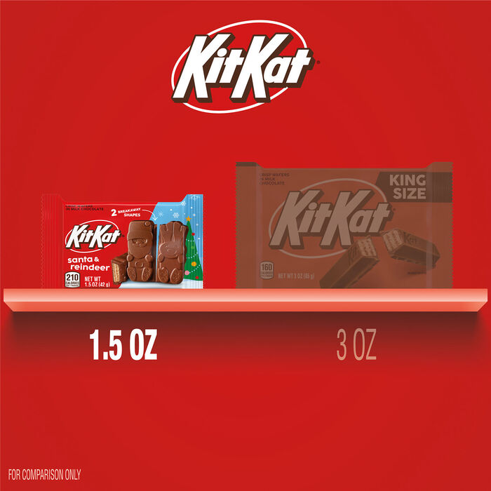 Image of KIT KAT&reg; Milk Chocolate Wafer Santa and Reindeer, Christmas , Candy Bar, 1.5 oz (24ct Box) Packaging