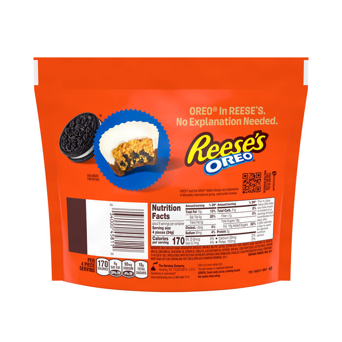 Image of REESE'S OREO® Miniatures Milk Chocolate and White Creme Peanut Butter Cups Candy Share Pack, 9 oz Packaging