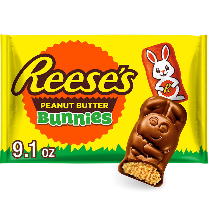 Image of REESE'S Chocolate Peanut Butter Creme Bunnies, Easter Candy Bag, 9.1 oz Packaging