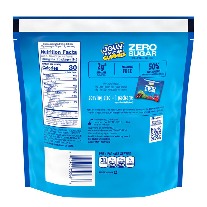 Image of JOLLY RANCHER Gummies Zero Sugar Assorted Fruit Flavored Candy Bag, 4.9 oz Packaging