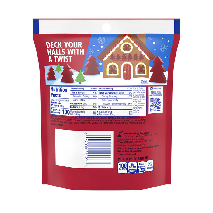 Image of TWIZZLERS Chewy Cherry Flavored Trees, Christmas Candy Bag, 7.1 oz Packaging