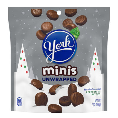 YORK Minis Unwrapped Dark Chocolate Peppermint Patties, Christmas , Candy Bag, 7 oz