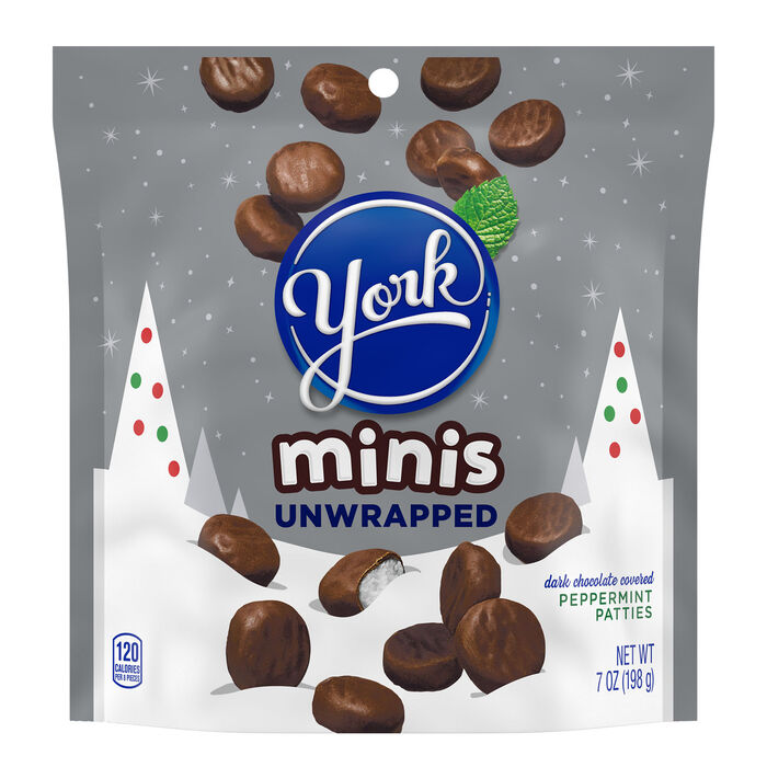 Image of YORK Minis Unwrapped Dark Chocolate Peppermint Patties, Christmas , Candy Bag, 7 oz Packaging