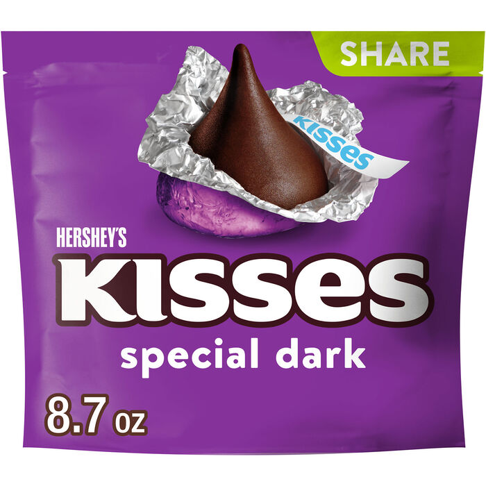 Image of HERSHEY'S KISSES SPECIAL DARK Mildly Sweet Chocolate Candy Share Pack, 8.7 oz Packaging