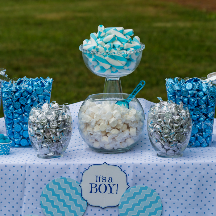 Light Blue Candy Buffet - Includes Hershey's Kisses, Candy Coated Popcorn, Lollipops & More
