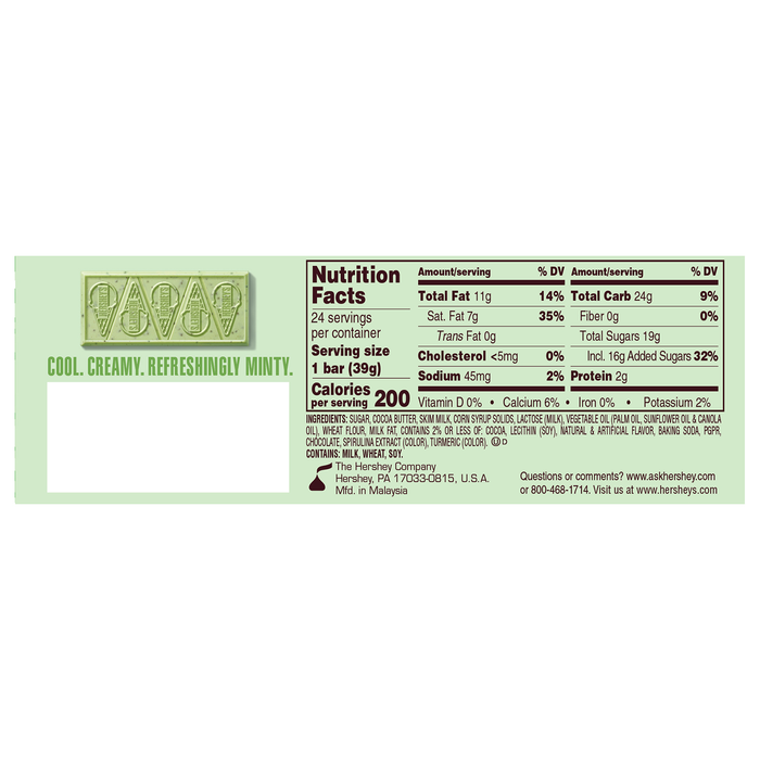 Image of HERSHEY'S Ice Cream Shoppe Cookies ‘N' Mint Flavored Candy Bar, 1.38 oz. Packaging