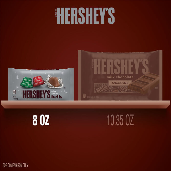 Image of HERSHEY'S Milk Chocolate Bells, Christmas , Candy Bag, 8 oz Packaging