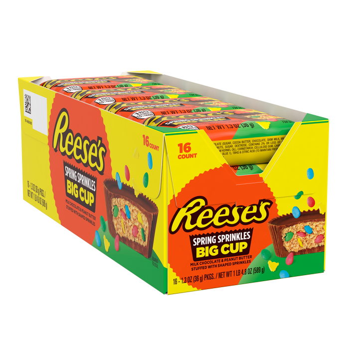 Image of REESE'S Big Cup with Sprinkles Milk Chocolate Peanut Butter Cup, Easter Candy Packs, 1.3 oz (16 Count) Packaging