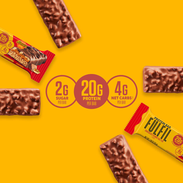 Image of FULFIL Chocolate and REESE'S Peanut Butter Flavored Protein Bar Box, 1.94 oz  ea. (12 Count) Packaging