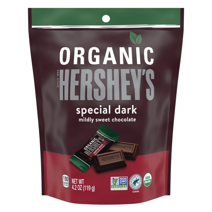 Image of HERSHEY'S SPECIAL DARK Organic Miniatures Chocolate Candy Bars, 4.2 oz. bag Packaging