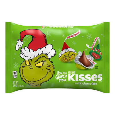 HERSHEY'S KISSES Grinch Milk Chocolate, Christmas , Candy Bag, 8.4 oz