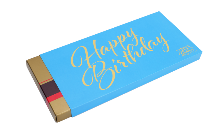 Image of HERSHEY'S GOLDEN ALMOND Bar with Birthday Sleeve 14 oz. box Packaging