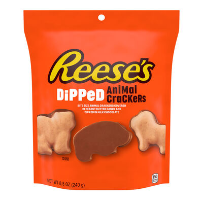 REESE'S Milk Chocolate and Peanut Butter Dipped Animal Crackers Bag, 8.5 oz