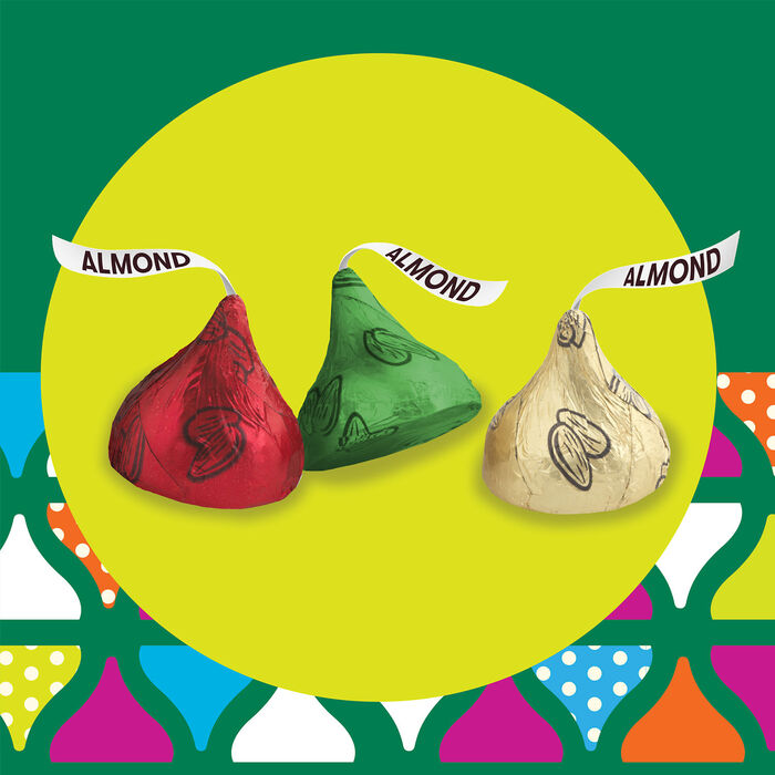 Image of HERSHEY'S KISSES Milk Chocolate with Almonds, Christmas , Candy Bag, 8.4 oz Packaging